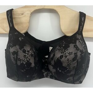Cacique Balconette Bra Lace Overlay Black Underwired Molded Lightly Lined 42F